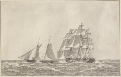 En skonare som undviker en förföljande fregatt av Christoffer Wilhelm Eckersberg
