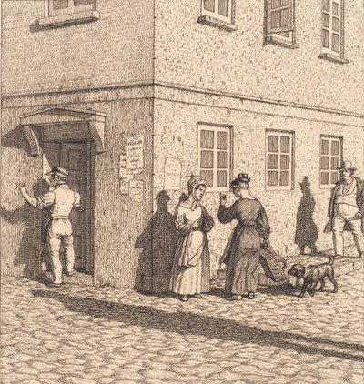 Ett gathörn. Illustration för "Linjärt perspektiv", skylt VII av Christoffer Wilhelm Eckersberg