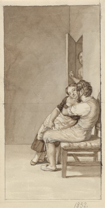 Ett par bevakas av en kvinna i en halvöppen dörr av Christoffer Wilhelm Eckersberg