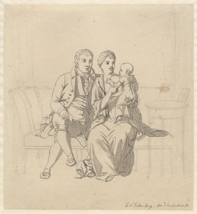 Ett ungt gift par sitter i en soffa, hon med ett barn på armen av Christoffer Wilhelm Eckersberg