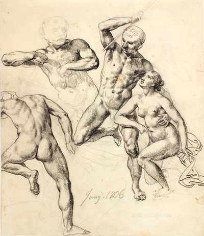 Figurstudier - tre män och en hona av Christoffer Wilhelm Eckersberg