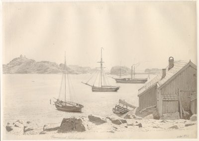 Frederiksværks hamn vid Larviksfjorden, Norge. av Christoffer Wilhelm Eckersberg
