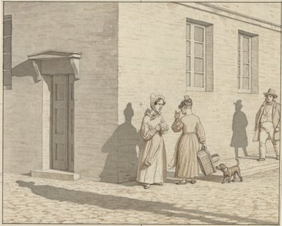 Linjärt perspektiv som applicerat i målning - Platta VII, 1 - A Street Corner Encounter av Christoffer Wilhelm Eckersberg