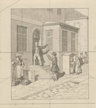 Linjärt perspektiv, applicerat på målarkonsten - Tavla VII, 2 - Argument på gatans trappsteg. av Christoffer Wilhelm Eckersberg