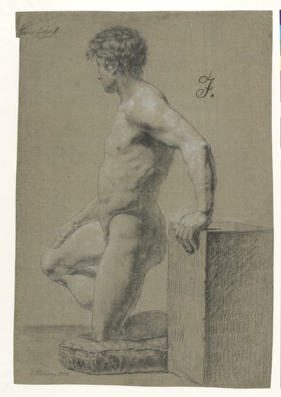 Manlig knästående modellfigur, profil vänster av Christoffer Wilhelm Eckersberg