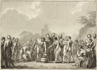 Tomyris, massagens drottning, kastar Cyrus huvud i ett kärl med blod av Christoffer Wilhelm Eckersberg