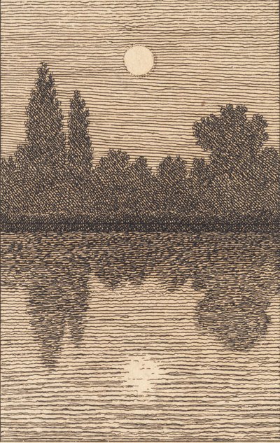 Månsken över en sjö. Illustration för "Linjärt perspektiv", skylt IV av Christoffer Wilhelm Eckersberg
