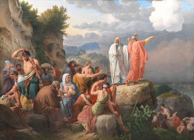 Moses får Röda havet att återvända och faraos armé översvämmas av Christoffer Wilhelm Eckersberg