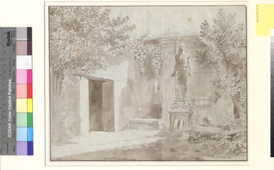 Lott förmodligen från trädgården i Palazzo Barberini med romersk staty av Antinous i egyptisk stil, Rom av Christoffer Wilhelm Eckersberg