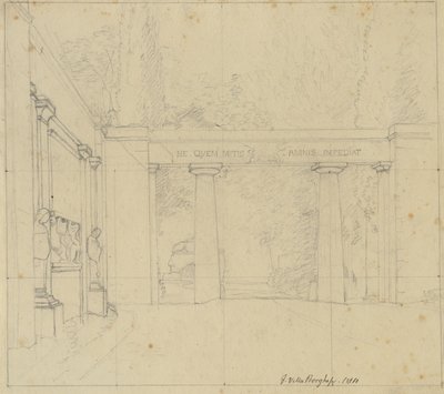 En del av trädgården i Villa Borghese med Porta Ægiziana, Rom. av Christoffer Wilhelm Eckersberg