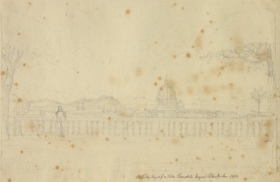 Lott från Villa Pamphili mot Peterskyrkan. av Christoffer Wilhelm Eckersberg