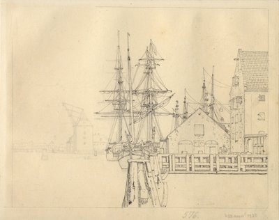 Parti från ett av varven på Christianshavn, Matekran i bakgrunden. av Christoffer Wilhelm Eckersberg