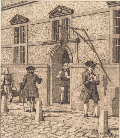 Lott runt en portal på börsen. Illustration för "Linjärt perspektiv", skylt VI av Christoffer Wilhelm Eckersberg