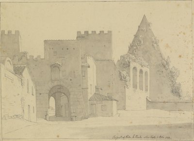 Prospekt av Porta S.Paolo och Piramide di Caio Cestio sett från stadssidan, Rom. av Christoffer Wilhelm Eckersberg