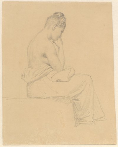 Sittande kvinnlig modell sedd bakifrån. av Christoffer Wilhelm Eckersberg