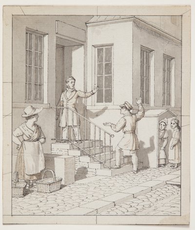 Bråk på gatans trappa. Förstudie för "Linjärt perspektiv tillämpat på målarkonsten", Plansch VII, 2 av Christoffer Wilhelm Eckersberg