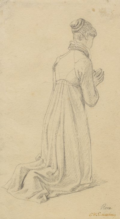 Studie av en knästående kvinna. av Christoffer Wilhelm Eckersberg