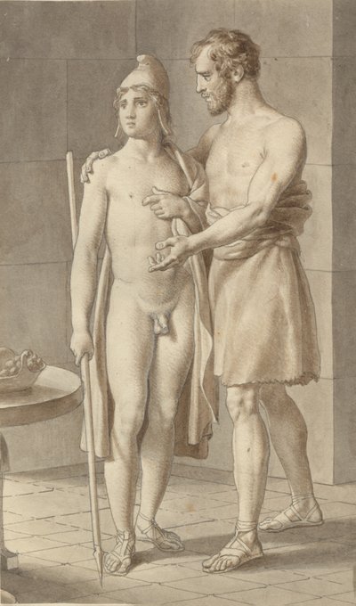 Telemachos möter Odysseus utklädd till tiggare hos herden Eumaios - Odysseus; fragment av hela kompositionen. av Christoffer Wilhelm Eckersberg