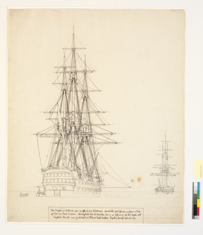 Det ryska linjeskeppet "Asow" och en fregatt för ankar i Helsingörs vägar av Christoffer Wilhelm Eckersberg