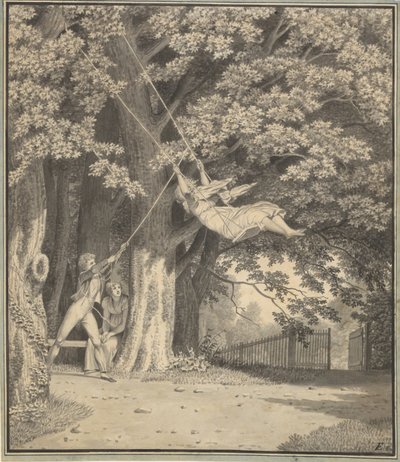The Woodlands av Skjoldnæsholm med en ung man som gungar en ung flicka av Christoffer Wilhelm Eckersberg