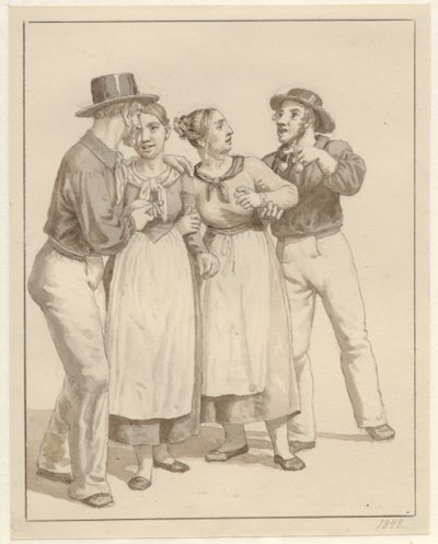 Två sjömän unnar ett par tjejer. av Christoffer Wilhelm Eckersberg