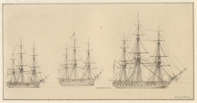 Tre ryska fartyg av linjen. av Christoffer Wilhelm Eckersberg
