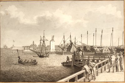 Utsikt från Langelinie mot Nyholm, t.h. hyran av flottan av Christoffer Wilhelm Eckersberg