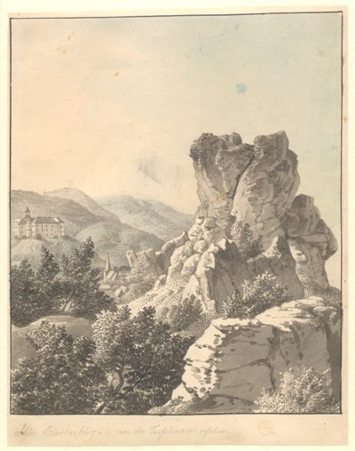Utsikt från Harzen, från Teufelsmauer, slottet Blankenburg i bakgrunden av Christoffer Wilhelm Eckersberg