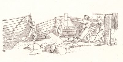 Utsikt över en fiskeby. Båtar drog i land av Christoffer Wilhelm Eckersberg