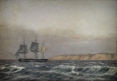 Utsikt över Møns klippor och en korvett av Christoffer Wilhelm Eckersberg