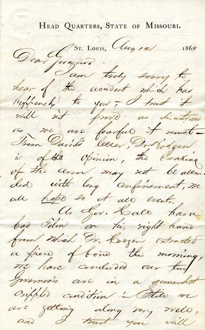 Letter signed C.C. Bailey, Head Quarters, State of Missouri, St. Louis, to Governor [Hamilton R. Gamble], August 12, 1863 av C. C. Bailey