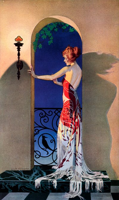 Modefull 1920-talskvinna i Spanien, ca 1925 (screentryck) av C. Coles Phillips