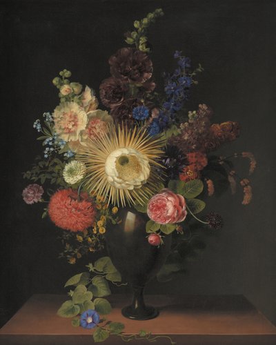 En porfyrvas med kaktus grandiflora och andra blommor av C. D. Fritzsch av C. D. Fritzsch