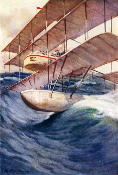 Framtidens luftfartyg (litho i färg) av C. Dudley Tennant