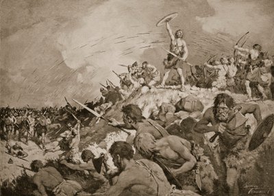 Slaget vid Mons Badonicus, c.500 e.Kr., illustration från 