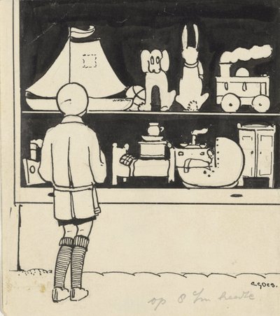 Dick tittar på fönstret i en leksaksaffär av C. Goes (signed by artist)