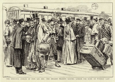 Påven Leo XIII:s biskopsjubileum, de engelska pilgrimerna som lämnade London för Rom på tisdagen förra året av C. Hentschell