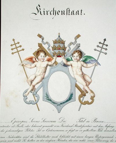 Vapen från kyrkstaten i Vatikanen, från en samling akvareller publicerade i Tyskland, ca 1830-33 (färg litho) av C. Hildebrandt