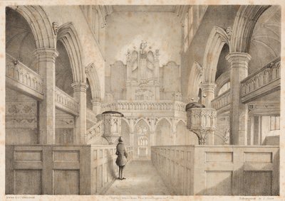 Det inre av St. Peters, Wolverhampton, graverad av I. Shaw, 1848 av C. J. Greenwood