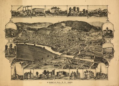 Corning, N.Y., 1882 - korsning mellan New York, Lake Erie, and Western och Syracuse, Geneva  Corning R.R.
