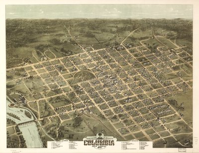 Fågelperspektiv över staden Columbia, South Carolina 1872. av C. N. Drie