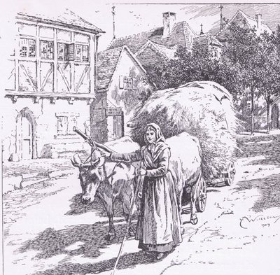 Vagnar dragna av tjurar mullrade genom de tysta gatorna, från The Child of the Air pub.by Duckworth av C. Wilhelm