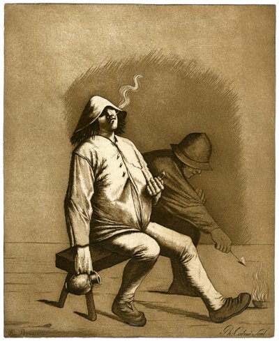 Två män som sitter på en bänk, c1700-tal. av Calnie