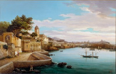 Utsikt över hamnen i Genes (Utsikt över hamnen i Genua, Italien) Målning av Cambiaso (1800-talet) Genes, Galleria d