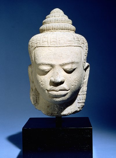 Buddhas huvud, Khmer, kambodjanskt, ca 1100-1300-tal (sandsten) av Cambodian School