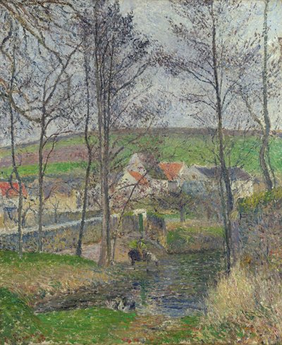 The banks of the Viosne at Osny in grey weather, winter av Camille Jacob Pissarro