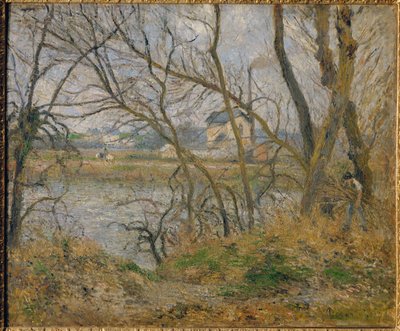 På stranden av Oise, nära Pontoise, gråväder ... av Camille (after) Pissarro