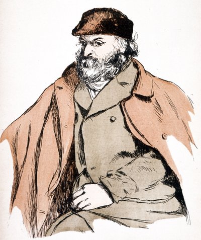 Illustrationsporträtt av Paul Cezanne (1839 - 1906), fransk konstnär och postimpressionistisk målare. (gravyr) av Camille (after) Pissarro