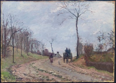 Vagn på landsväg, vinter, utkanten av Louveciennes, 1872 av Camille Jacob Pissarro
