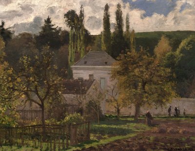 Nyumba katika Hermitage, Pontoise, 1873 swed av Camille Jacob Pissarro